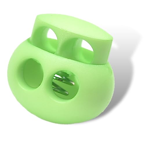 LongSLong 12 Pack NeonGreen Plastic Spring Cord Lock for Shoelace, DrawString Clip, Paracord Toggle Stopper Elastic String Lock Double Hole Fastener Slider - color: Neongreen 12pcs