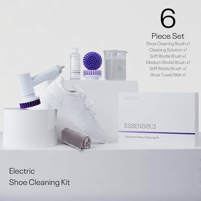 Electric Shoe Cleaning Kit, Rechargeable Shoe Cleaner Brush with 3 Heads & Solution for Sneakers