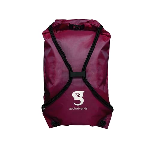 geckobrands Embark 10L Drawstring Backpack – Waterproof, Lightweight Dry Bag for Beach, Hiking, and Light Water Activities - color: Maroon/White