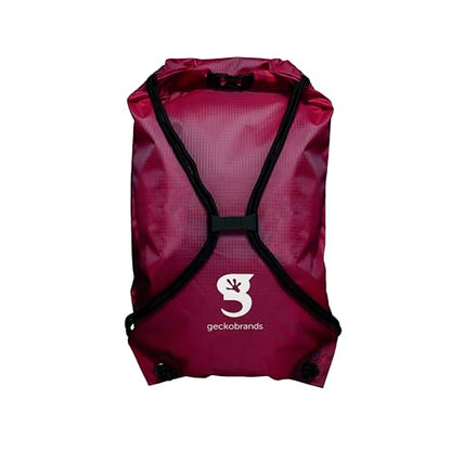 geckobrands Embark 10L Drawstring Backpack – Waterproof, Lightweight Dry Bag for Beach, Hiking, and Light Water Activities - color: Maroon/White