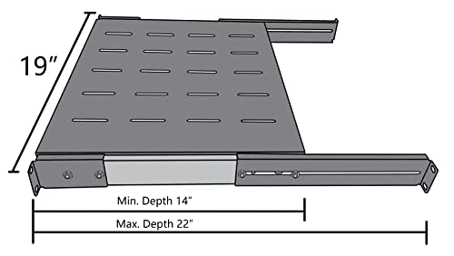1U Sliding Rack Shelf 19" Server Rack Mount Cabinet 14"-22" Adjustable Depth 4 Post