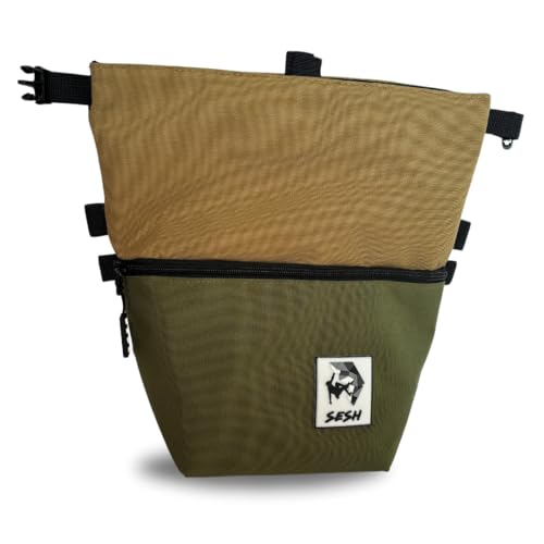 SESH Chalk Bucket - Large Size Chalk Bag for Climbing & Bouldering with Magnetic Closure, 4 Brush Holders, & 2 Side Pockets with Mesh Organizer - Durable - color: Sierra