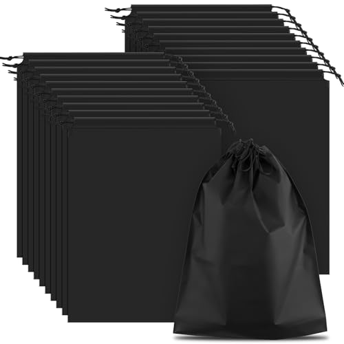 COIDEA 20 Pack Black Shoe Bags for Travel, 15.7" x 11.8", Waterproof Portable Drawstring Travel Shoe Storage Bags - color: Black