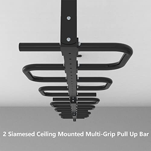 Heavy Duty Multi Grip Pull Up Bar Ceiling Mount, Multifunction Exercise Hanging Bar for Home Workouts, Indoor Upper Body Trainer Strength Training Pull-Up Bars, Steel, Max Load-Bearing 1100lbs - color: 2 siamesed