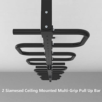 Heavy Duty Multi Grip Pull Up Bar Ceiling Mount, Multifunction Exercise Hanging Bar for Home Workouts, Indoor Upper Body Trainer Strength Training Pull-Up Bars, Steel, Max Load-Bearing 1100lbs - color: 2 siamesed