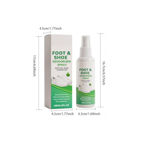 TREBIN Shoe Deodorizer Spray and Foot Odor Eliminator, Fast Acting Shoe Deodorant Spray, Liquid Odor Remover Spray and Shoe Freshener for Sneakers, Boots, All Footwear, 150ml/5oz, Lemon
