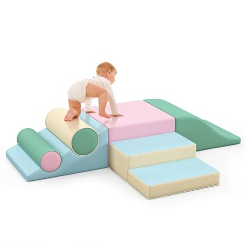Betterhood Toddler Climbing Toys Indoor, 2 PCS Climb and Crawl Activity Playset for Toddlers 20" L x 20" W x 10" H, Colorful Climbing Blocks Structure for Indoor Active Play Blue/Green - style: Pink and Blue