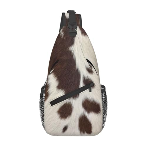 Cow Print Crossbody Sling Bags for Women Men Brown White Cow Fur Texture Animal Skin Print Travel Sling Backpack Casual Chest Shoulder Bag Cute Farmhouse Cowhide Pattern Hiking Daypack - color: White Brown