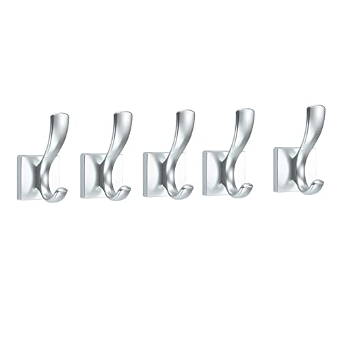 Wall Mounted Coat Rack 5 Pack Coat Hooks Home Simple Wall Hooks Metal Coat Hooks Heavy Duty Wall Hooks for Hanging Coats Scarves Bags Hats Storage Benches (Color : Gold) (Silver)