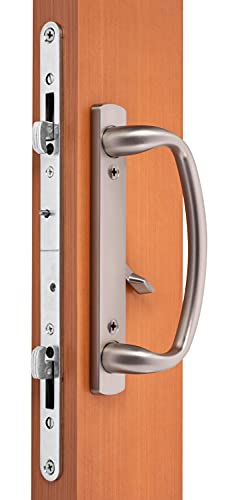 Rockwell Security Charlotte Offset Key Locking Sliding Door Handle with 3/4 Inch Keylock Brushed Nickel Fits 1-3/4 Inch Thick Door with 4 Screw Holes - color: Brushed Nickel