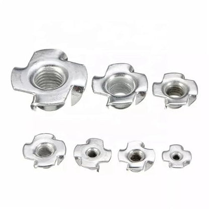 T-Nuts 50/100Pcs M3 M4 M5 M6 M8 M10 M12 Four Claws Nut Speaker T-nut Blind Pronged Insert Tee Nut Four-Point Impact Nuts for Wood, Rock Climbing Holds(M4 (100pcs)) - size: M4 (100pcs)