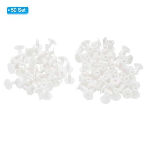 PATIKIL M5x8mm Plastic Binding Post, 50 Sets Plastic Chicago Screws Binding Screw Rivet Post Press-on Buckle for Leather Scrapbook Photo Albums, White - color: White, size: M5x8mm