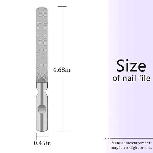 LNAUJS 3 Pack Round Tip Stainless Steel Nail File, 4.76 inches (12.1 cm) Length, 0.43 inches (1.1 cm) Width, 2 Different Grit Surfaces for Various Occasions.