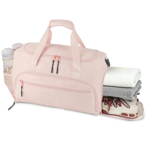 Gym Bag for Men Women, Sports Duffle Bag with Wet Pocket & Shoes Compartment, Water Resistant Overnight Weekender Bag Duffel Bag - color: Pink
