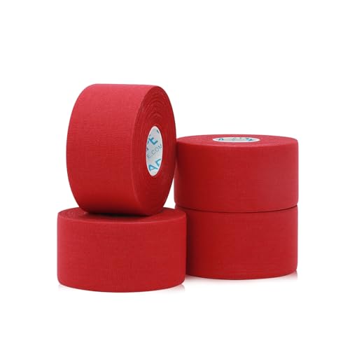 OK TAPE Athletic Sports Tape 4 Packs 45ft Per Roll Red Strong Adhesion | for Athlete & Sport Trainers & First Aid Injury Wrap, Perfect for Fingers Ankles Wrist on Bat, Hockey Stick - color: Red, size: 1.5" x 15yards - 4 Rolls