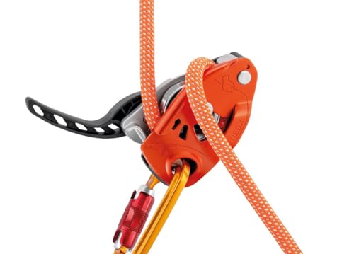 PETZL NEOX Rock Climbing Belay Device | With Cam-Assisted Blocking - color: Orange