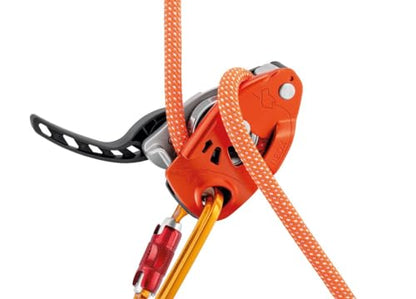 PETZL NEOX Rock Climbing Belay Device | With Cam-Assisted Blocking - color: Orange