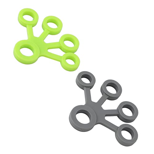 Finger Stretcher, High Elasticity Silicone Portable Five Finger Stretching Band for Guitarist Hand Grip Strengthener and Flexibility Exercise, 2-Pack Green Grey 8.8lb