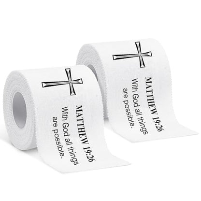 MiniInflat 2 Pcs Christian Cross Athletic Tape Sports Tape 2in x 23ft Religion Jesus Wrist Wrap for Soccer Football Baseball, Gift for Graduation Teacher Nurses Week Pentecost(White,Matthew 19:26) - color: White, style: Matthew 19:26