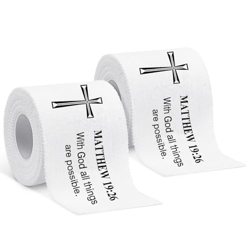 MiniInflat 2 Pcs Christian Cross Athletic Tape Sports Tape 2in x 23ft Religion Jesus Wrist Wrap for Soccer Football Baseball, Gift for Graduation Teacher Nurses Week Pentecost(White,Matthew 19:26) - color: White, style: Matthew 19:26