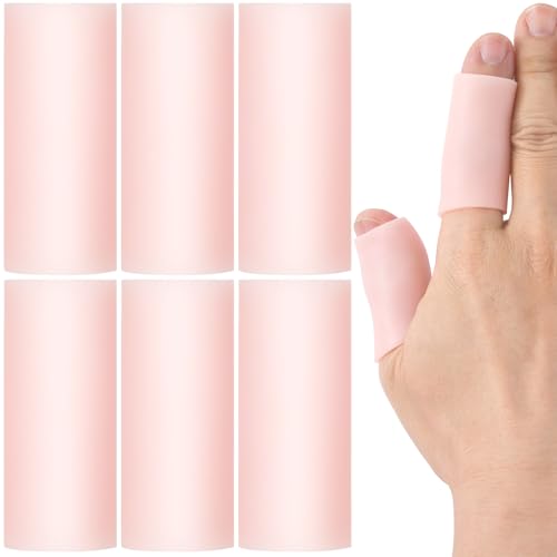 Pndeyo 6pcs Gel Finger Sleeves, Elastic Tube Silicone Finger Support Sleeve, Soft Hand Cushions Protector for Reliefing Hands Cracking Trigger Pain Arthritis- Skin Color - color: Skin Color