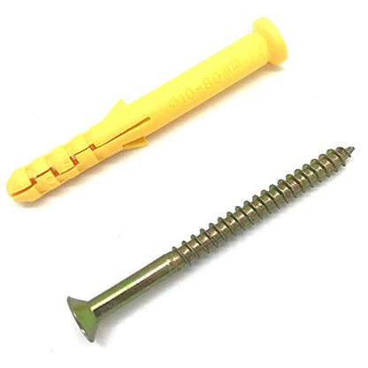 10 Set Screws and Anchors Set M6x80 Screw with 10x80 Plastic Expander Anchor Screw Hole Fillers and Screws Galvanized Plated for Drywall Hollow Wall Concrete Ceiling Tile Wood (Φ10-80mm,10set,M6 x 80) - size: Φ10-80mm