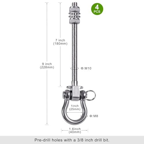 SELEWARE Heavy Duty Swing Hangers with Silent Bearings, 1500LB Capacity Stainless Steel Swing Hardware Kit (4 Pack), M10 x 9" Bolts for Wood/Steel Beams, Porch Swings, Yoga Hammocks, Gym Rings - color: U (9 inch, 4 Pack)