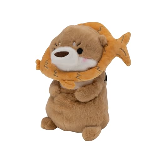 Rock Climbing Chalk Bag – Cute Plush Chalk Bag for Bouldering, Gym, Indoor & Outdoor Climbing – Drawstring Closure, Adjustable Waist Belt – Fun Character Design for Climbers - color: Light Otter Fish