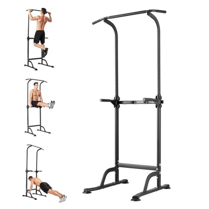 Power Tower Pull Up Bar Station - 330 LBS Stable Multi-Function Gym Dip Station for Home Strength Training Equipment - 10 Adjustable Heights Heavy Duty Pull-Up Tower with h-Shaped Base & Push-Up - color: Black