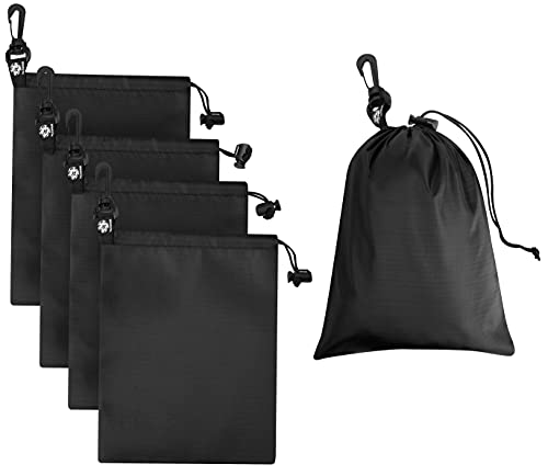 PALTERWEAR Nylon Drawstring Bag with Clip (7 x 9 Inch, 5-Pack, Black) Cinch and Ditty Pouch for Travel, Wardrobe, Outdoors - size: 7 x 9 inch