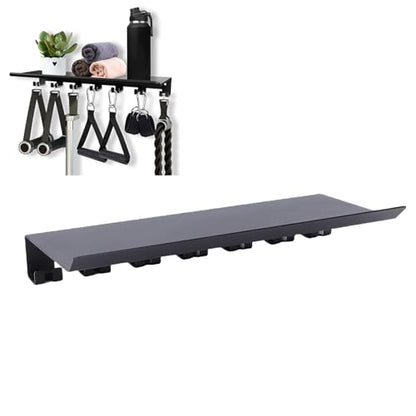 Luocute Gym Equipment Storage Rack, Wall Mounted Floating Shelf Organizer with 7 Hooks, for Workout Gear Resistance Bands Jump Ropes Lifting Belts