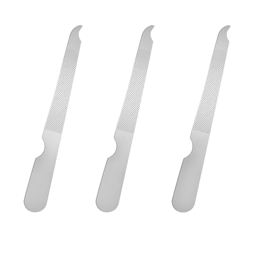 BlingKingdom 3 PCS Stainless Steel Nail File Metal Double Sided Nail File with Curved Sharp Pointed for Salon and Home Manicure Files (Silver)