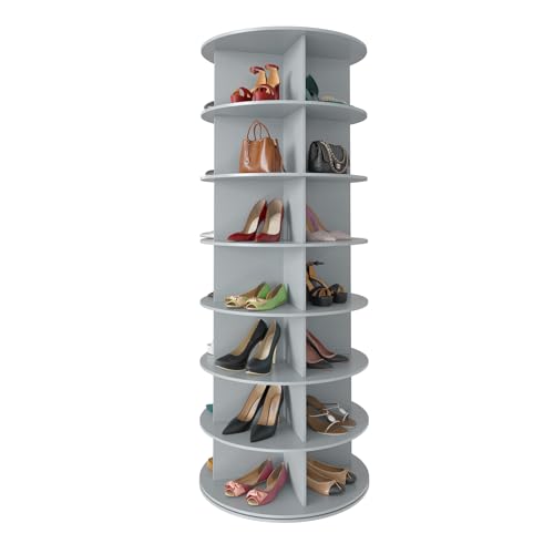 SpaceAid 7 Tier Rotating Shoe Rack Tower, Spinning Shoe Display Lazy Susan, Revolving 360 Shoe Rack Storage Round Carousel, Vertical Handbag Rotate Shoes Closet Organization (7-Tier Gray) - color: Grey, size: 7 Tier (23.2"W x 63"H)