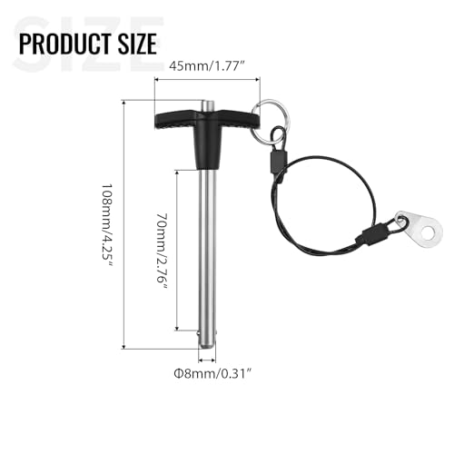 T Handle Quick Release Pin 5/16 Inch Diameter ,Stainless Steel Ball Locking Pin with Push Button Lanyard Cable Usable Length 2.76"(8*70mm) - size: 8mm-70mm