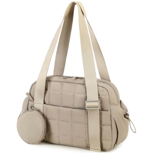 CAMTOP Mini Gym Bag for Women, Small Gym Tote Bag Puffy Quilted Sports Duffel Bag with Wet Compartment and Coin Purse Duffel Bags Dance Yoga Workout Bag for Gifts (Camel, Mini-12.6") - color: Camel, size: Mini-12.6"
