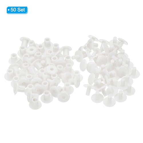 PATIKIL M5x6mm Plastic Binding Post, 50 Sets Plastic Chicago Screws Binding Screw Rivet Post Press-on Buckle for Leather Scrapbook Photo Albums, White - color: White, size: M5x6mm