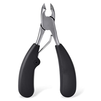 Cuticle Nippers, Professional Heavy Duty Toenail Clippers for Thick & Ingrown Nails, Stainless Steel Nail Nipper with Non-Slip Ergonomic Handle, Manicure Pedicure Tool for Seniors, Men & Salon Use - color: Stainless Steel, Black
