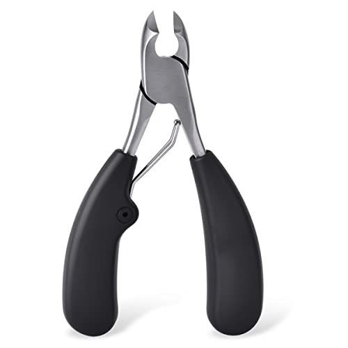 Cuticle Nippers, Professional Heavy Duty Toenail Clippers for Thick & Ingrown Nails, Stainless Steel Nail Nipper with Non-Slip Ergonomic Handle, Manicure Pedicure Tool for Seniors, Men & Salon Use - color: Stainless Steel, Black