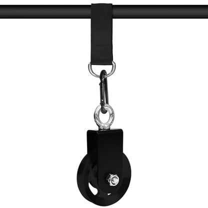 LFJ Aluminum Alloy Cable Pulley with Swing Strap Carabiner, 90mm Pulley Wheel for LAT Pulley System DIY Pull Down Attachment,Ladder Lift,Home Gym Equipment - color: Black