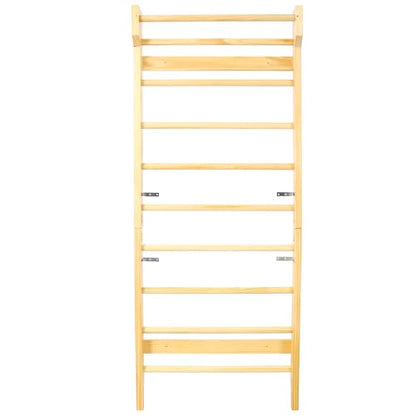 Swedish Ladder with Adjustable Pull‑Up Bar, Stall Bars Set for Physical Therapy Gymnastics Home Gym Strength Training, Durable Beech and Pine Wall Mounted Climbing Ladder for Fitness and Rehab - size: 86.6 H