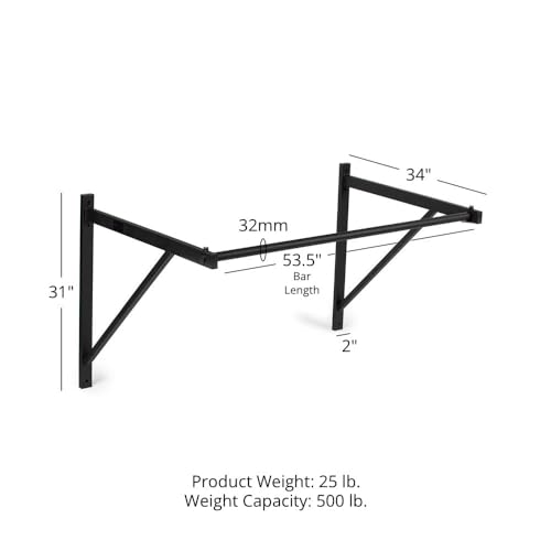 Titan Fitness Ceiling & Wall-Mount Pull-Up Bar, 52" Long x 32mm Smooth Grip, 500 LB Capacity, Home & Garage Gym Chin-Up & Upper Body Training Station