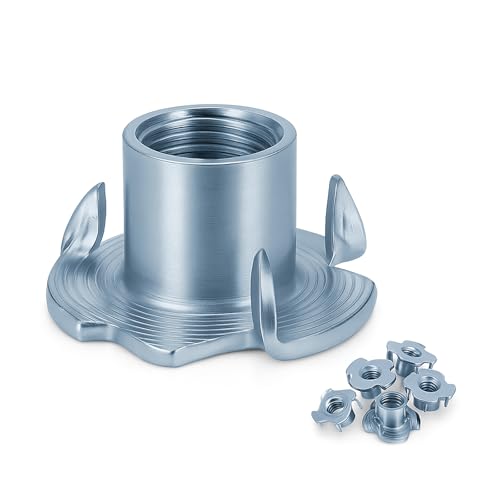 30PCS 1/4"-20 T-Nuts (5/16" Barrel) – Zinc-Plated Steel 4-Prong Tee Nuts for Wood, Cabinetry, Rock Climbing Holds – Indoor/Outdoor Rust-Resistant Threaded Inserts