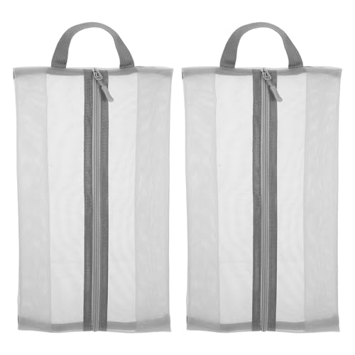 2pcs Large Gray Mesh Shoe Bags with Handle Portable Travel Shoe Storage Organizer for Women’s Boot Storage Dustproof and Ventilated Pouches for Outdoor Gym Business Trips