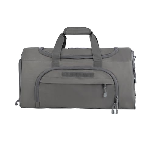 Tactical Gym Duffel Bag for Men Women with Separate Shoe Compartment | Built for sports, travel, camping, and hunting, with easy carry and organized space for clothes and daily gear - color: B-Grey