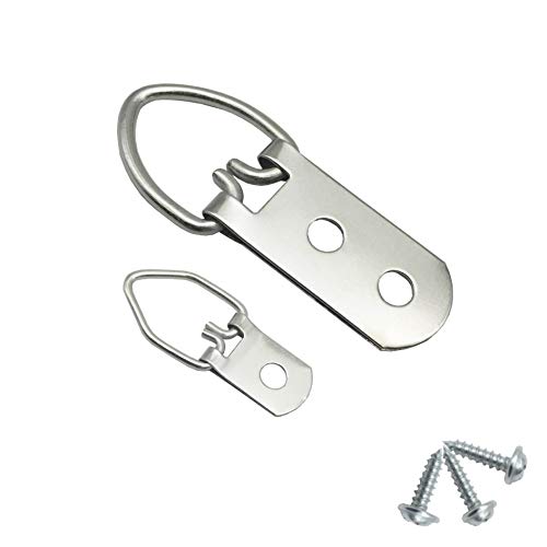 70 Pack Heavy Duty D-Ring Metal Picture Hangers with Screws(Silver) | 2 Sizes Metal Clasp Picture Hanging Kit, Frames Hangers, For Photo Frames, Artwork, Paintings, Clock, Canvas Hooks, Mirrors - size: 70 Pack-D Ring
