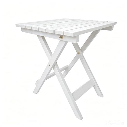 Outdoor Wooden Side Table, Folding Patio End Table, Small Square Furniture Table for Adirondack Chair, Balcony, Porch, Acacia Wood, No Assembly, White - color: S-white-1