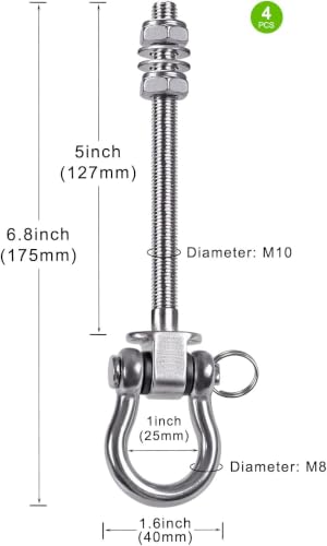 SELEWARE Heavy Duty Swing Hangers with Silent Bearings, 1500LB Capacity Stainless Steel Swing Hardware Kit (2 Pack), M10 x 6 4/5" Bolts for Wood/Steel Beams, Porch Swings, Yoga Hammocks, Gym Rings - color: U (6 4/5 inch, 2 Pack)