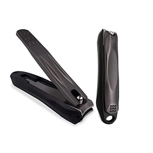 Precision Nail Clippers with Nail Catcher No Splash, Black Stainless Steel Manicure Tools