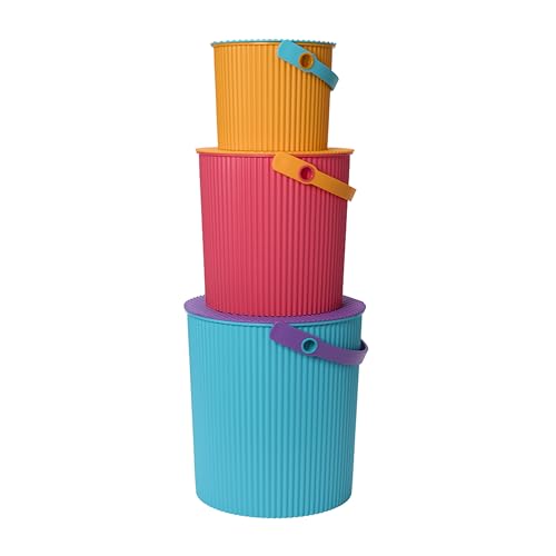 Hachiman Bucket Set of 3 | Hands-Free Filling, Easy to Stack and Store, Indoor Outdoor Use - color: Bright Colors, size: Set of 3