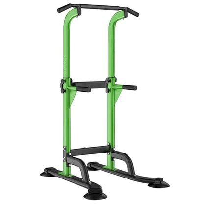 SogesHome Multi-Function Power Tower Pull Up Bar Dip Station for Home Gym | Height Adjustable PullUp Dip Stand, Full Body Strength Training Equipment, Fitness Workout for Push Ups Dips, 330LB Capacity - color: Green